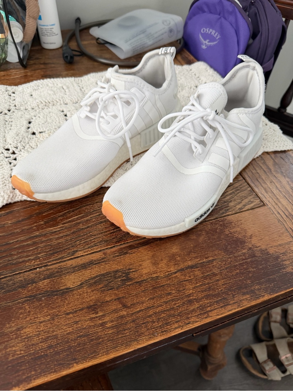 adidas White Mesh Runners with Orange Toe Caps